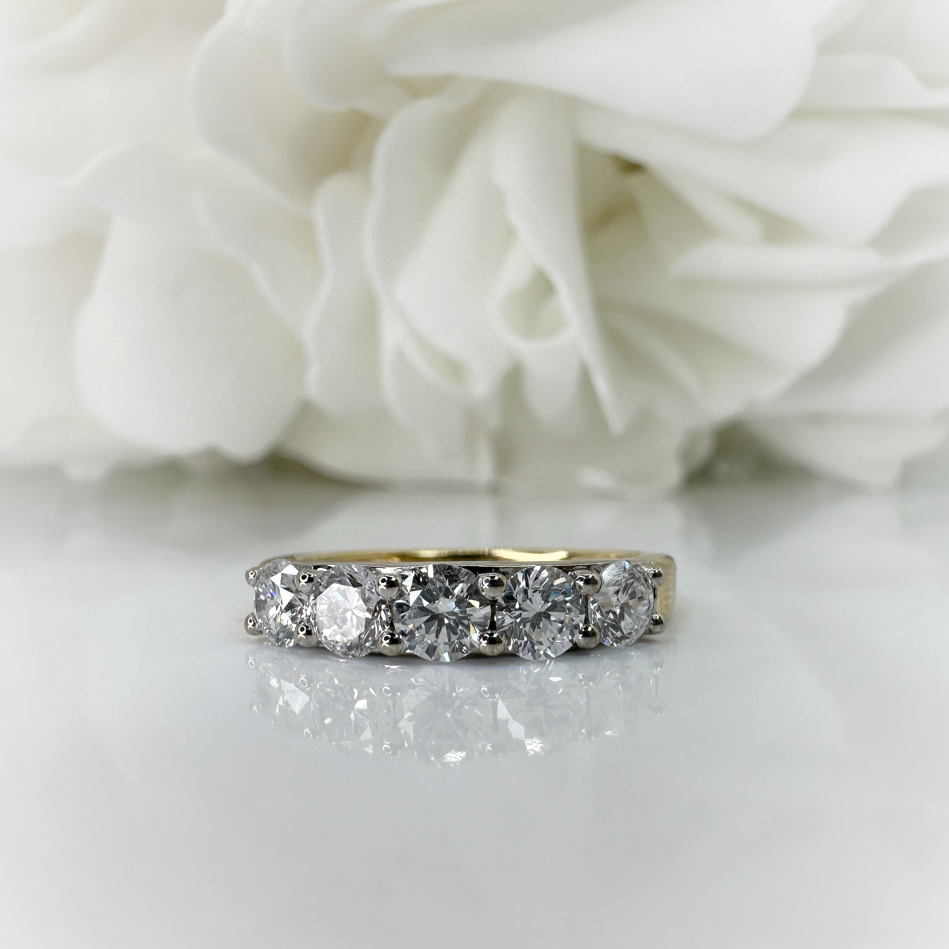 1.00 Total Carat Weight 5 Stone Lab Grown Diamond Anniversary Band | 10K Yellow & White Gold