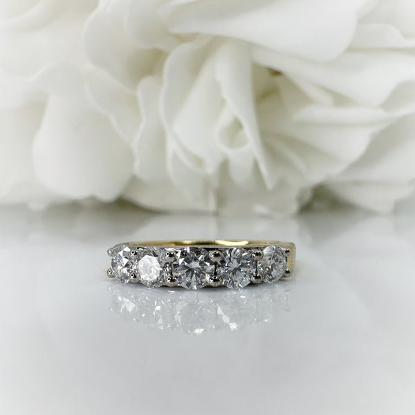 1.00 Total Carat Weight 5 Stone Lab Grown Diamond Anniversary Band | 10K Yellow & White Gold