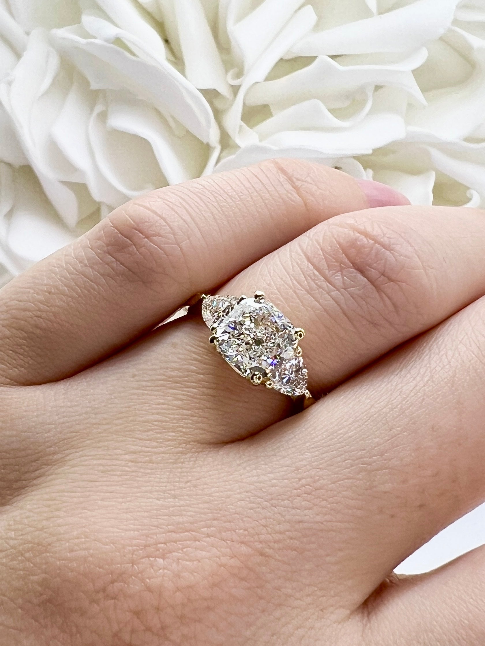 2.50 Total Carat Weight 3 Stone Lab Grown Diamond Engagement Ring | 14k Yellow Gold