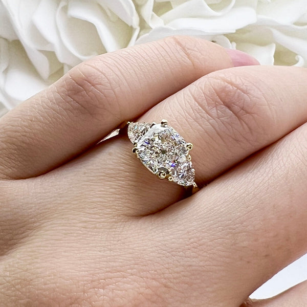 2.50 Total Carat Weight 3 Stone Lab Grown Diamond Engagement Ring | 14K Yellow Gold