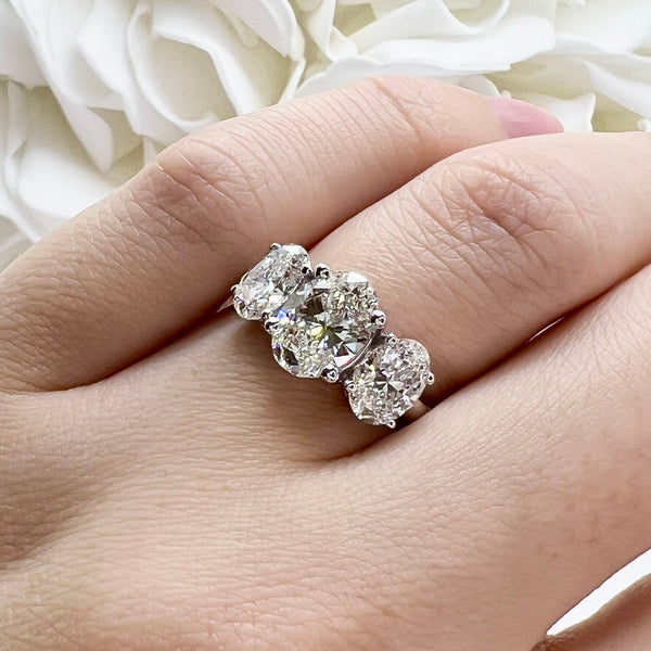 3.00 Total Carat Weight 3 Stone Oval Cut Lab Grown Diamond Engagement Ring | 14K White Gold