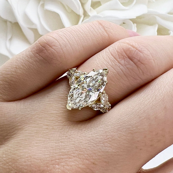 3.63 Total Carat Weight Marquise Cut Lab Grown Diamond Accented Engagement Ring | 14K Yellow Gold