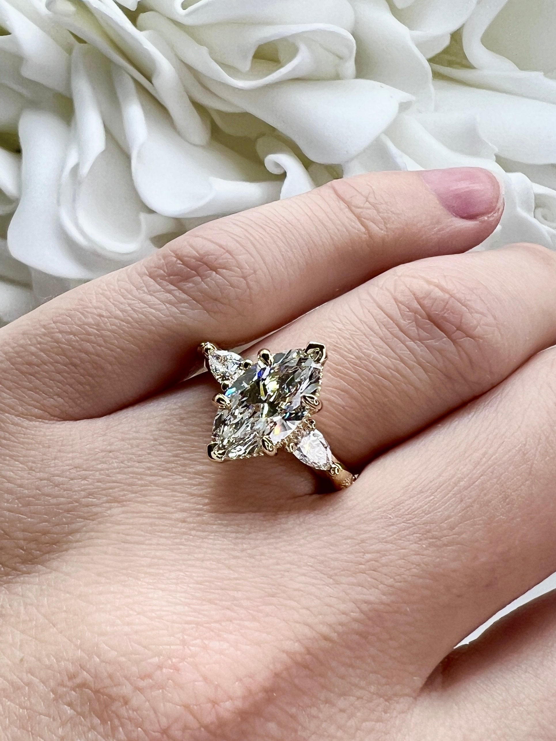 2.02 Carat Marquise Cut Accented Lab Gown Diamond Engagement Ring | 10k Yellow Gold