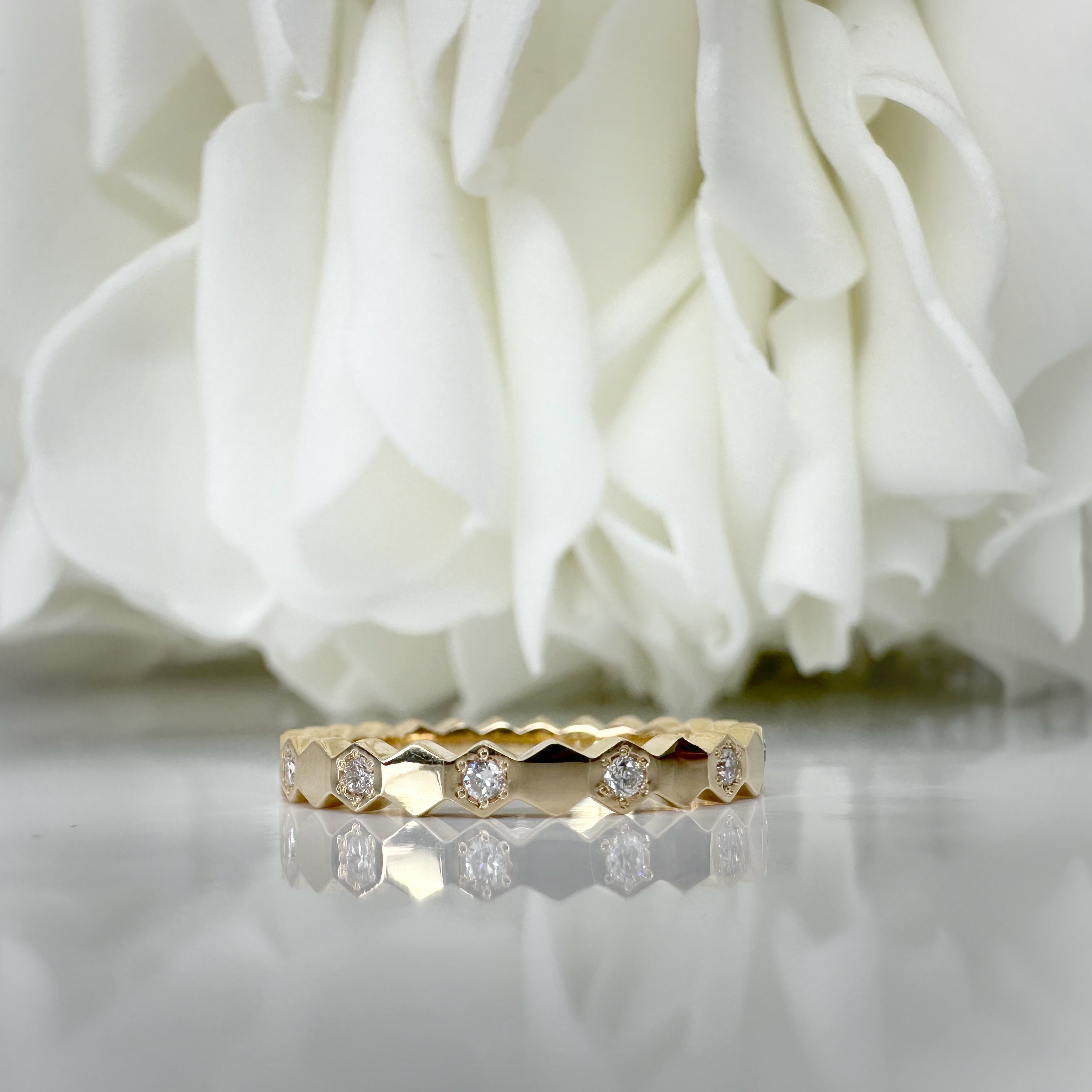 Custom Design Honeycomb Diamond Band | 10K Yellow Gold