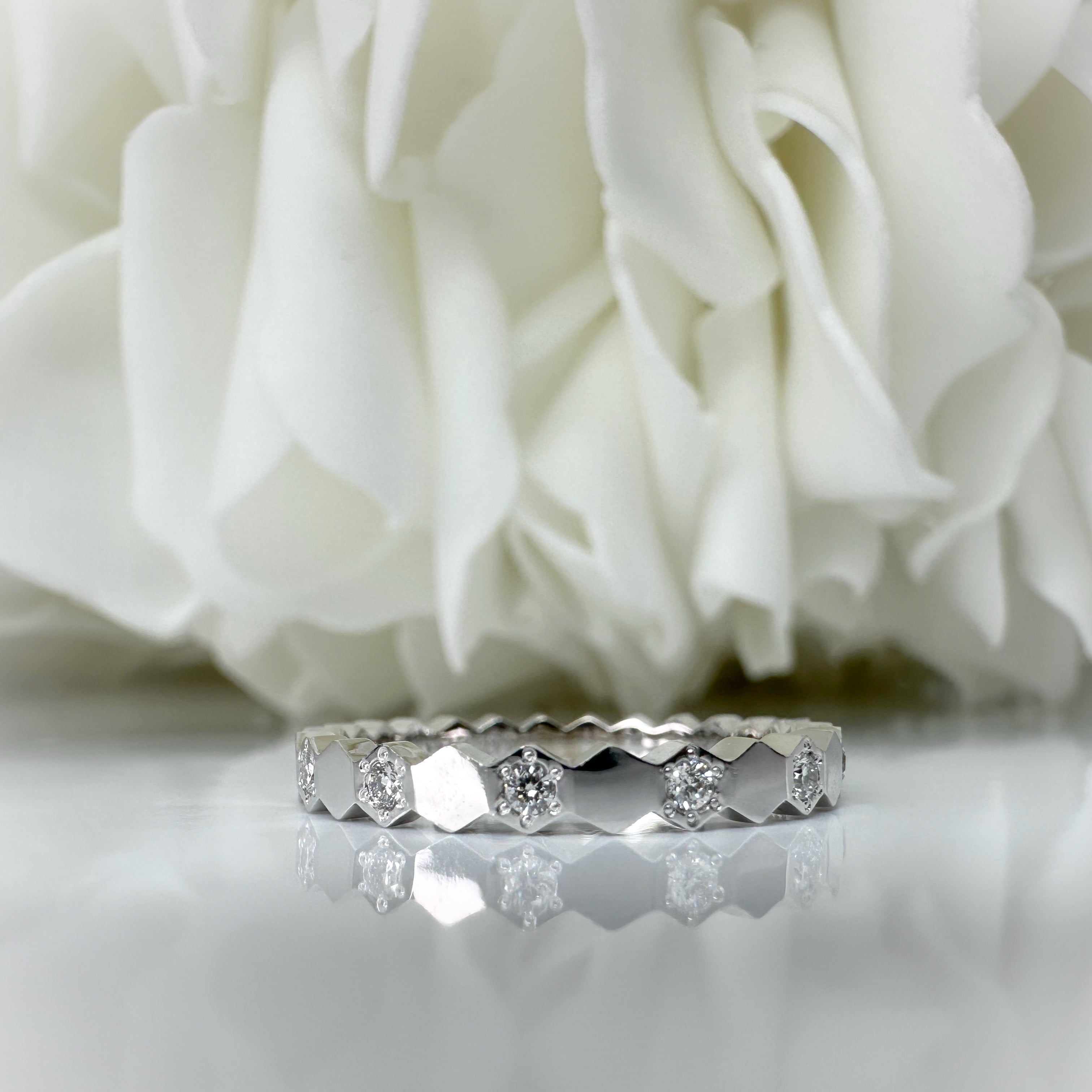 Custom Design Honeycomb Diamond Band | 10K White Gold