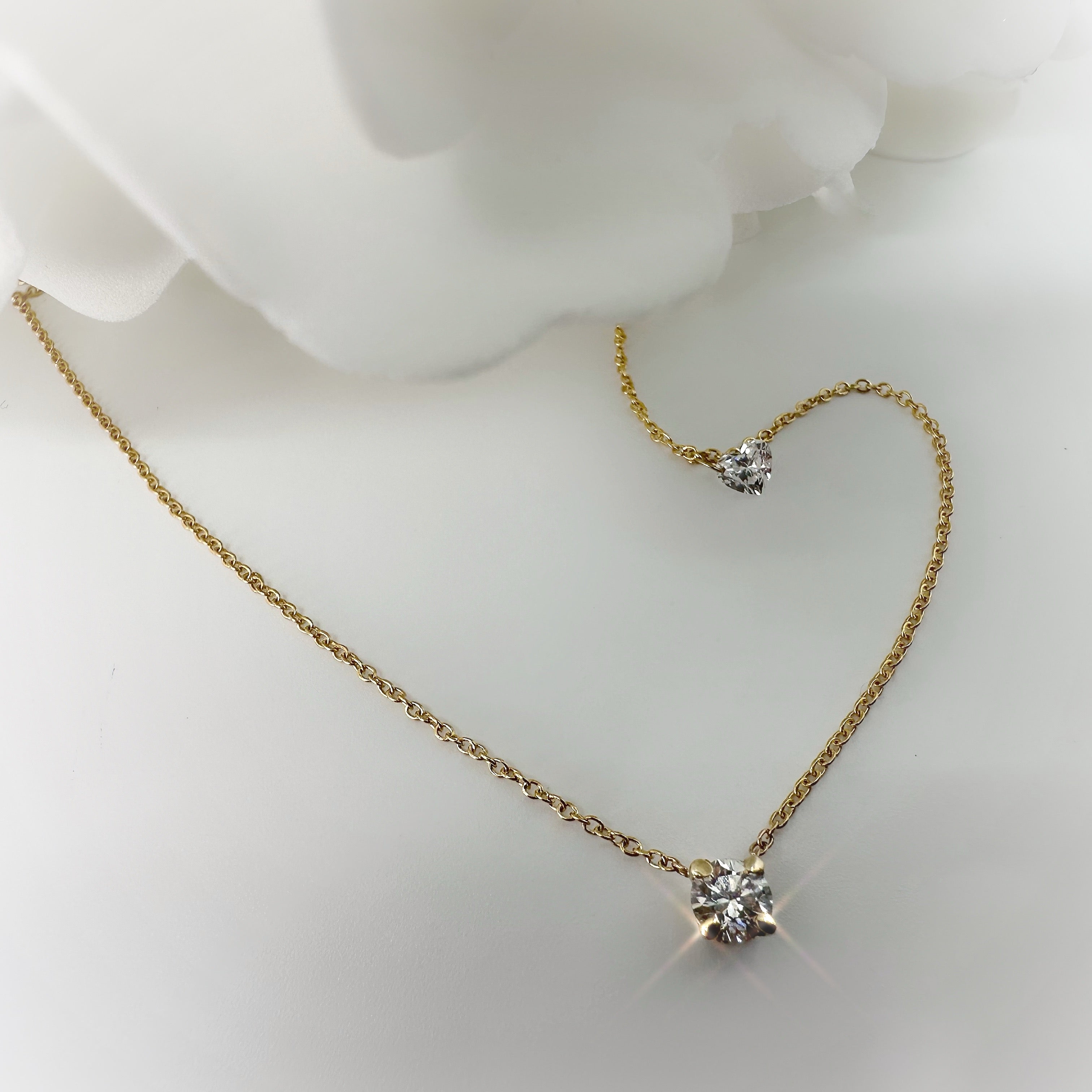 0.28 Carat Round Brilliant Lab Grown Diamond Necklace With Heart Cut Lab Grown Diamond Accent | 10K Yellow Gold