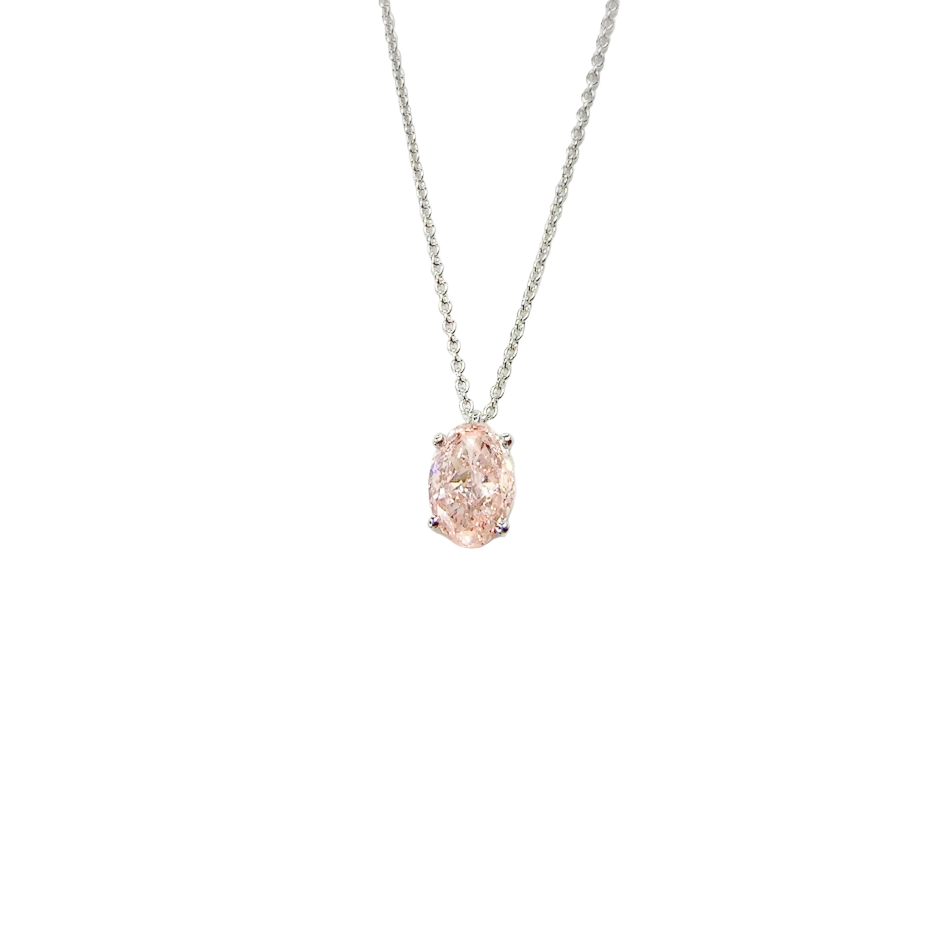 0.80 Carat Pink Oval Cut Lab Grown Diamond Necklace | 10K White Gold