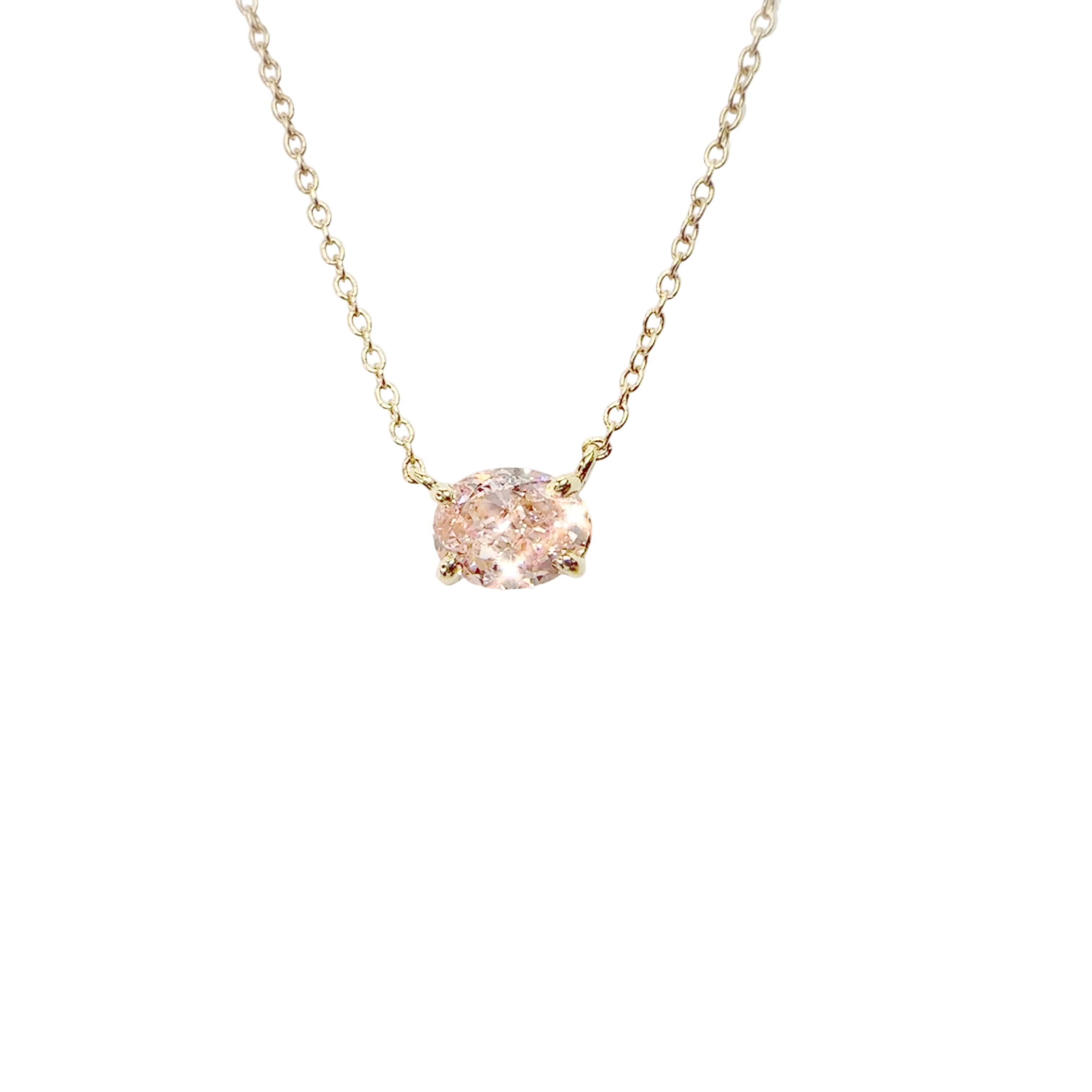 0.79 Carat East/West Set Pink Oval Cut Lab Grown Diamond Necklace | 10K & 14K Yellow Gold