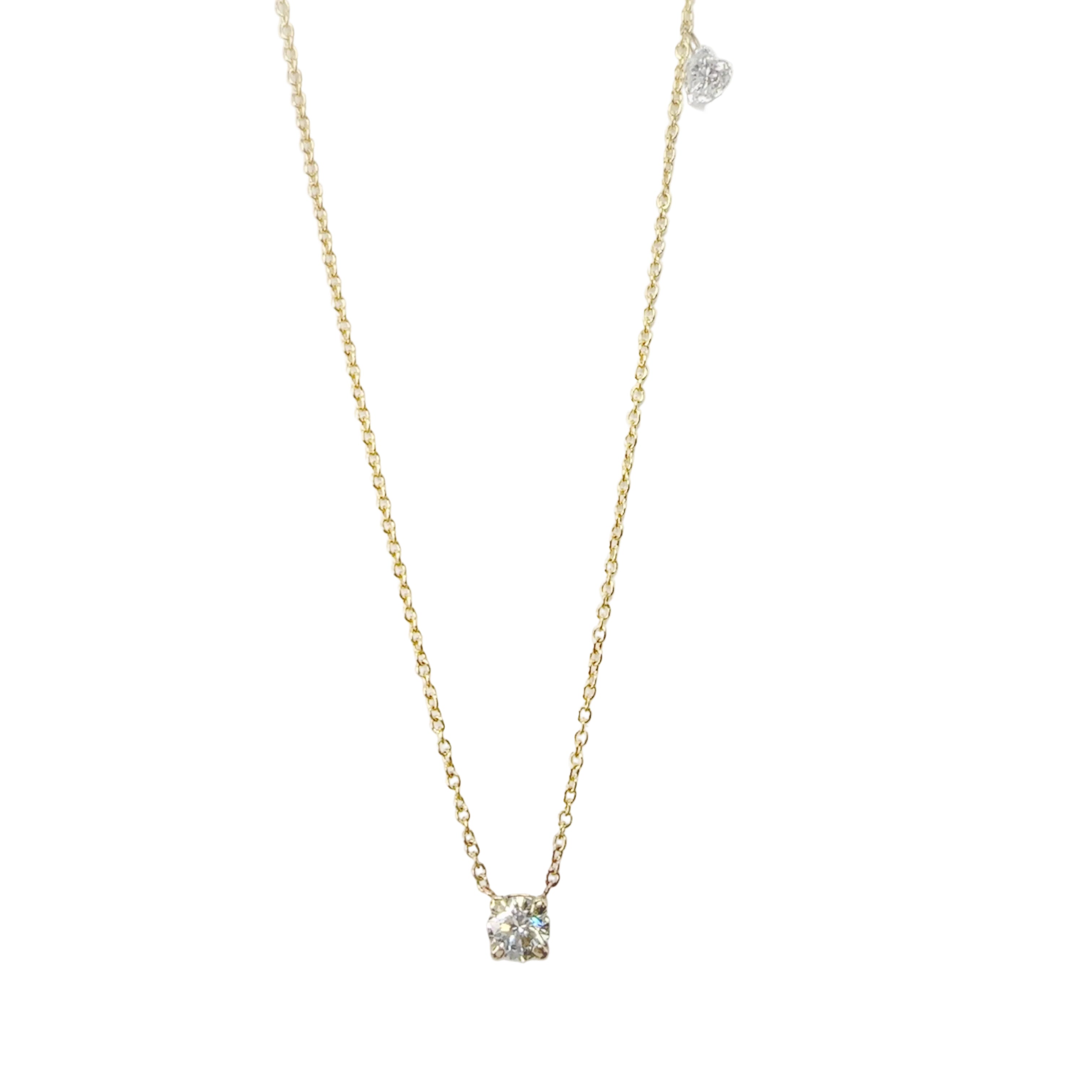 0.28 Carat Round Brilliant Lab Grown Diamond Necklace With Heart Cut Lab Grown Diamond Accent | 10K Yellow Gold