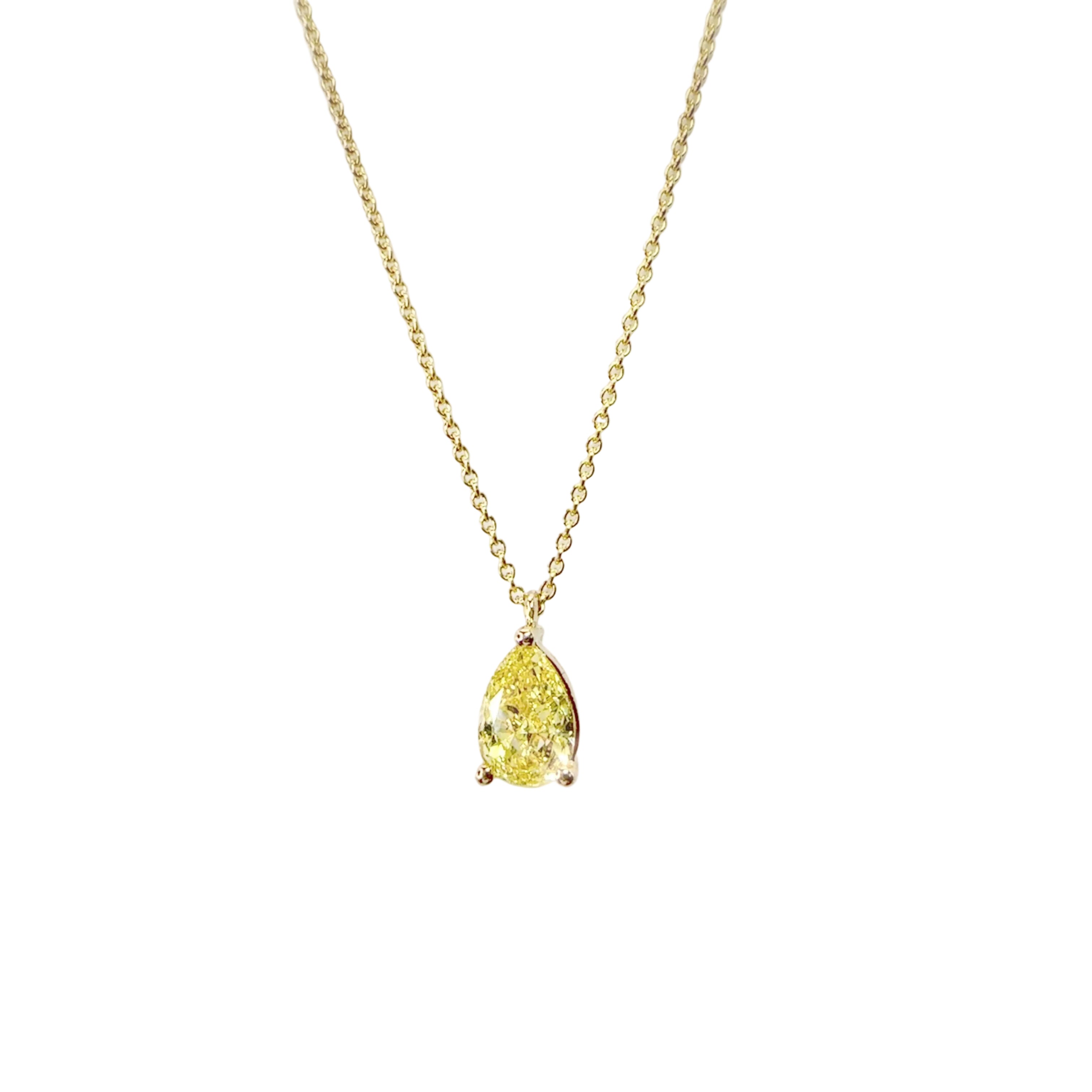 0.80 Carat Yellow Pear Cut Lab Grown Diamond Necklace | 10K Yellow Gold