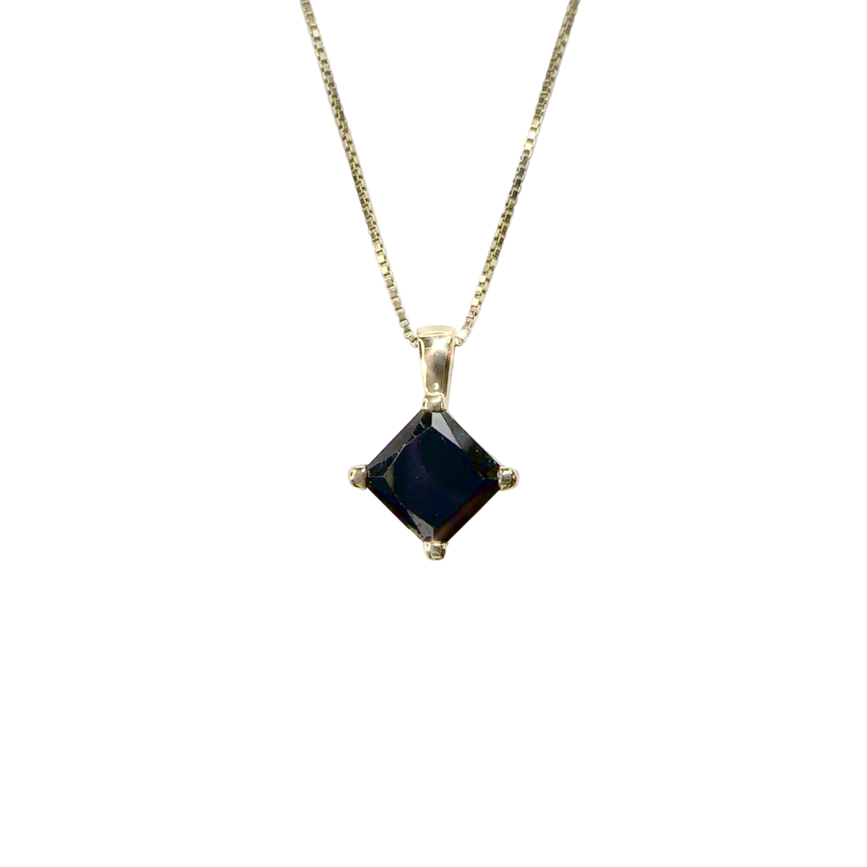 2.345 Carat Princess Cut Kite Set Natural Black Diamond Pendant | 14K Yellow Gold