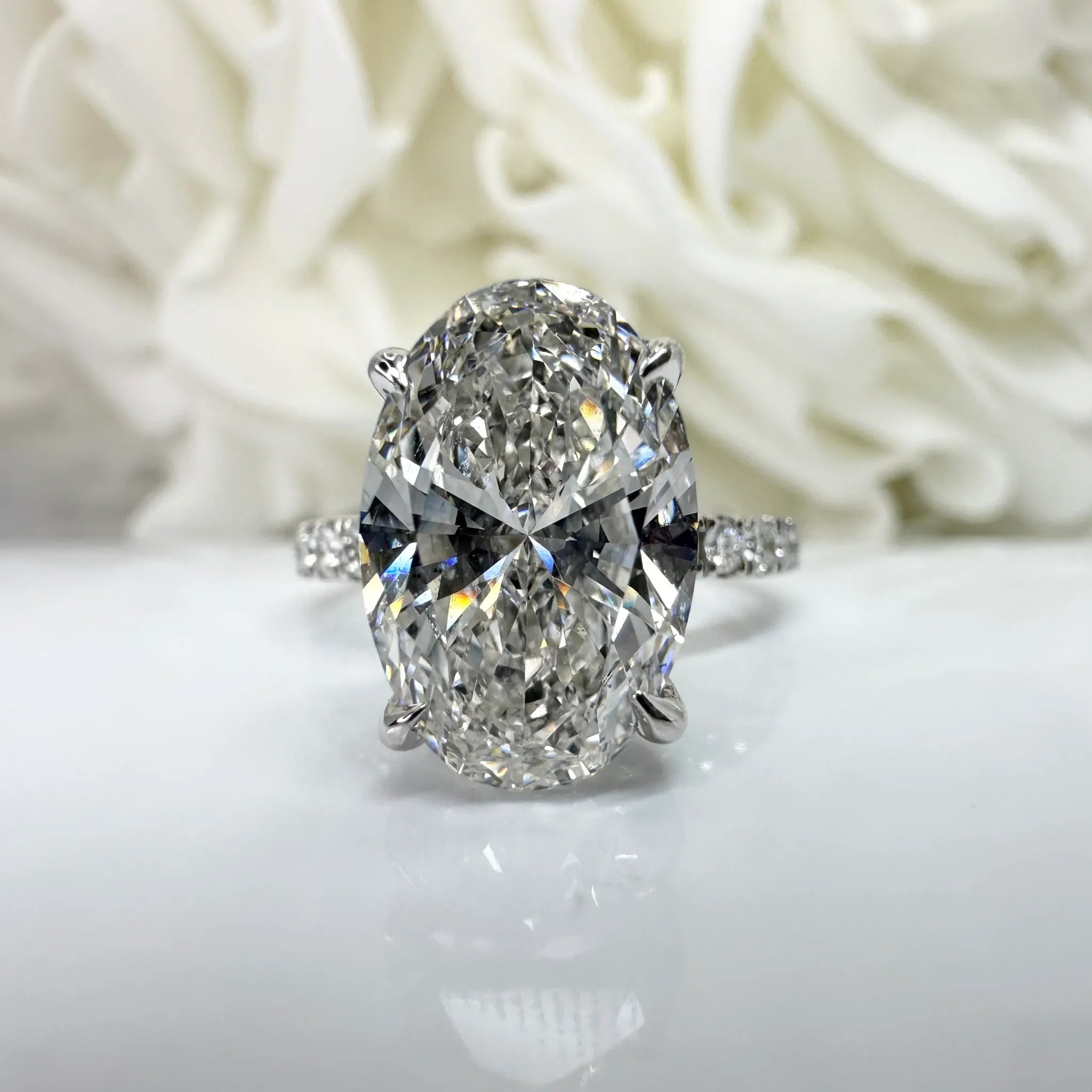 4.01 Carat Oval Cut Lab Grown Diamond Accented Engagement Ring | 14K White Gold
