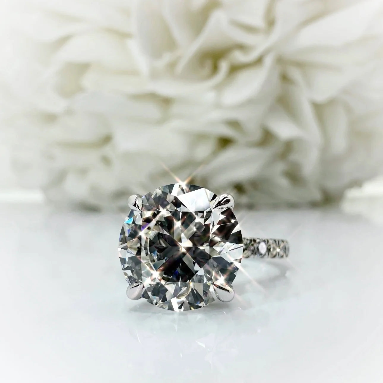 4.00 Carat Round Brilliant Lab Grown Diamond Accented Engagement Ring | 14K White Gold