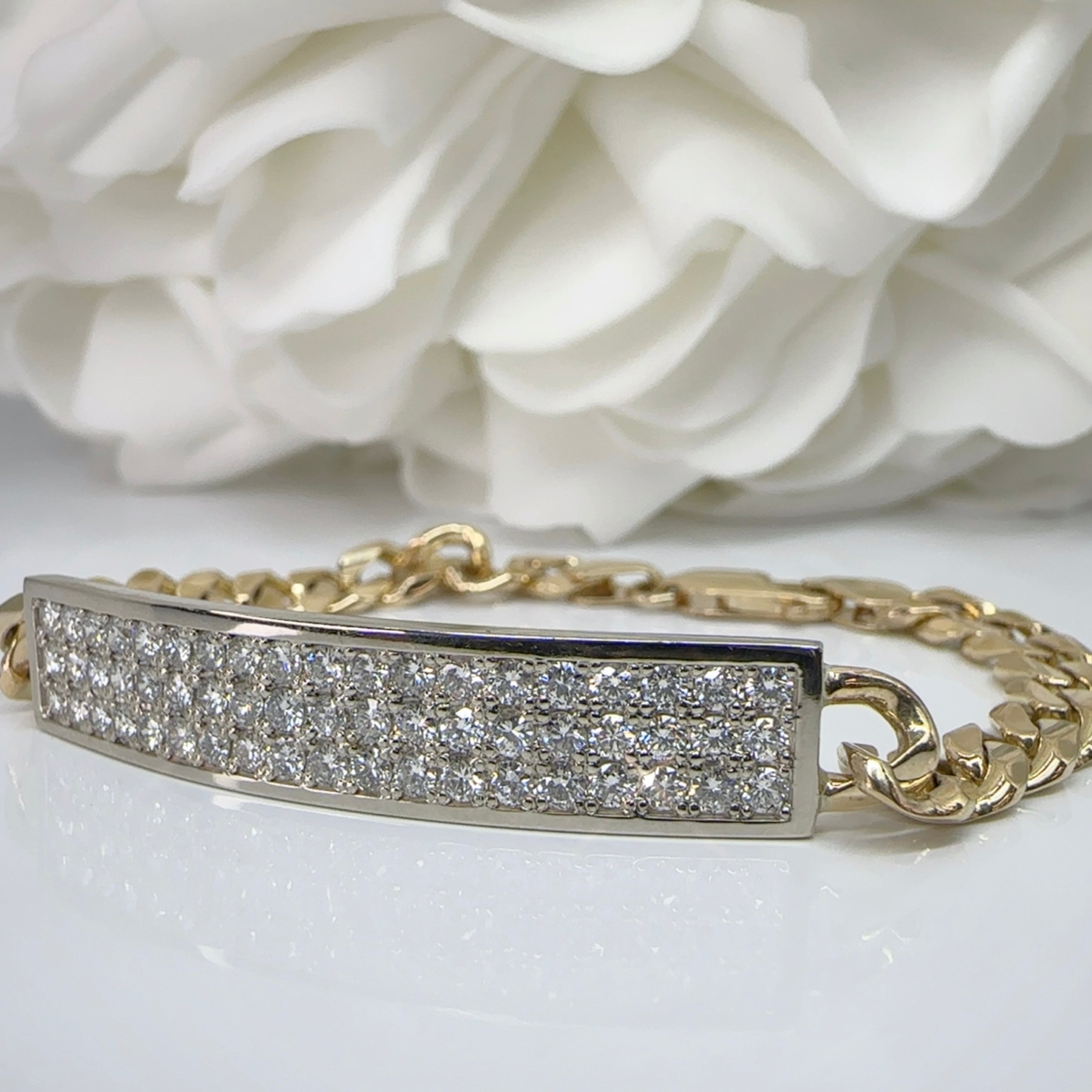 Custom Made 1.70 Total Carat Weight Natural Diamond Bar Bracelet | 14K Yellow & White Gold
