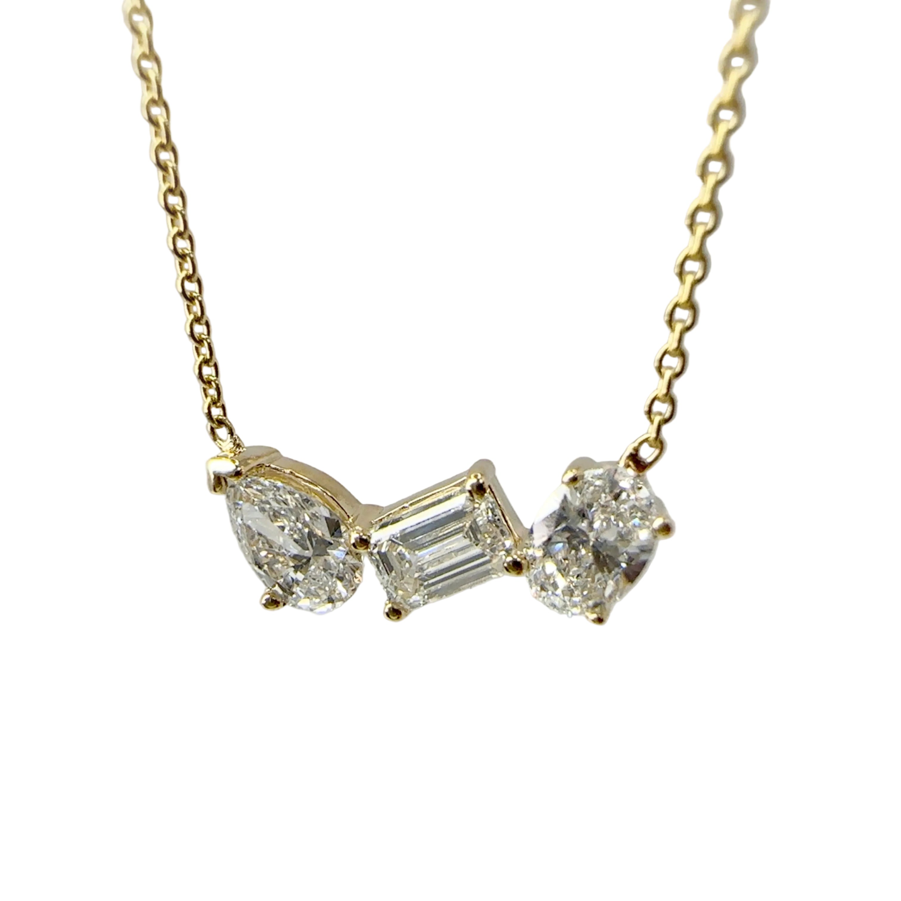 0.75 Total Carat Weight Three Stone Lab Grown Diamond Necklace | 10K Yellow Gold