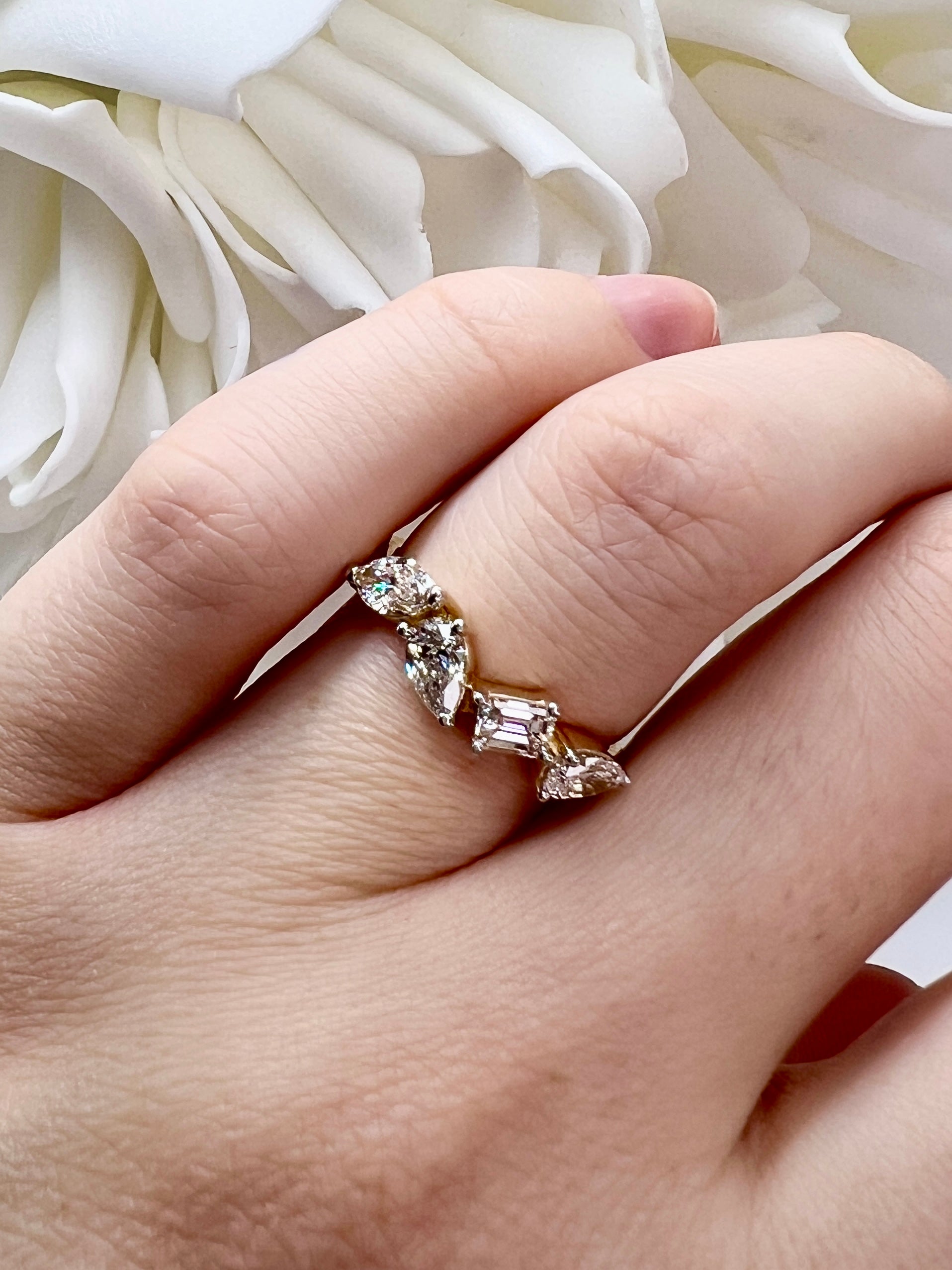 1.00 Total Carat Weight 4 Stone Multi Shaped Lab Grown Diamond Anniversary Band | 10K Yellow Gold