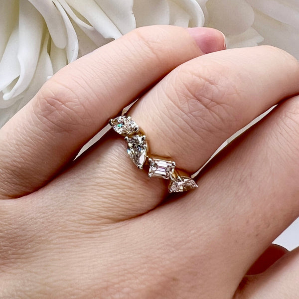 1.00 Total Carat Weight 4 Stone Multi Shaped Lab Grown Diamond Anniversary Band | 10K Yellow Gold
