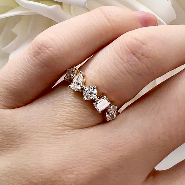 1.00 Total Carat Weight Multi Shaped Lab Grown Diamond Anniversary Band | 10K Yellow Gold