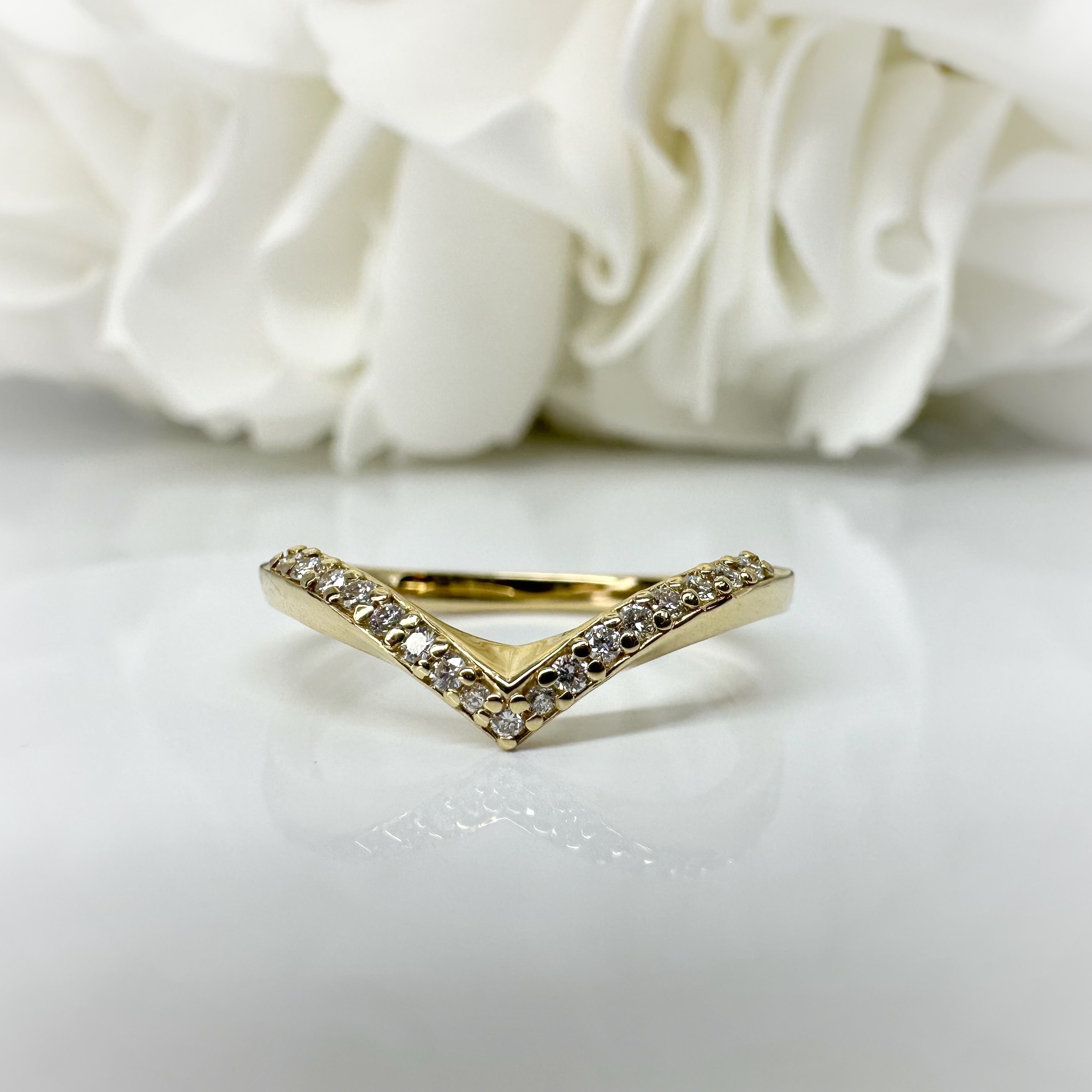 0.12 Total Carat Weight V Shaped Accented Lab Grown Diamond Contour Band | 14K Yellow Gold