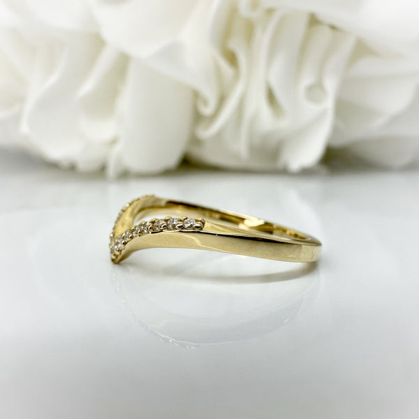 0.12 Total Carat Weight V Shaped Accented Lab Grown Diamond Contour Band | 14K Yellow Gold