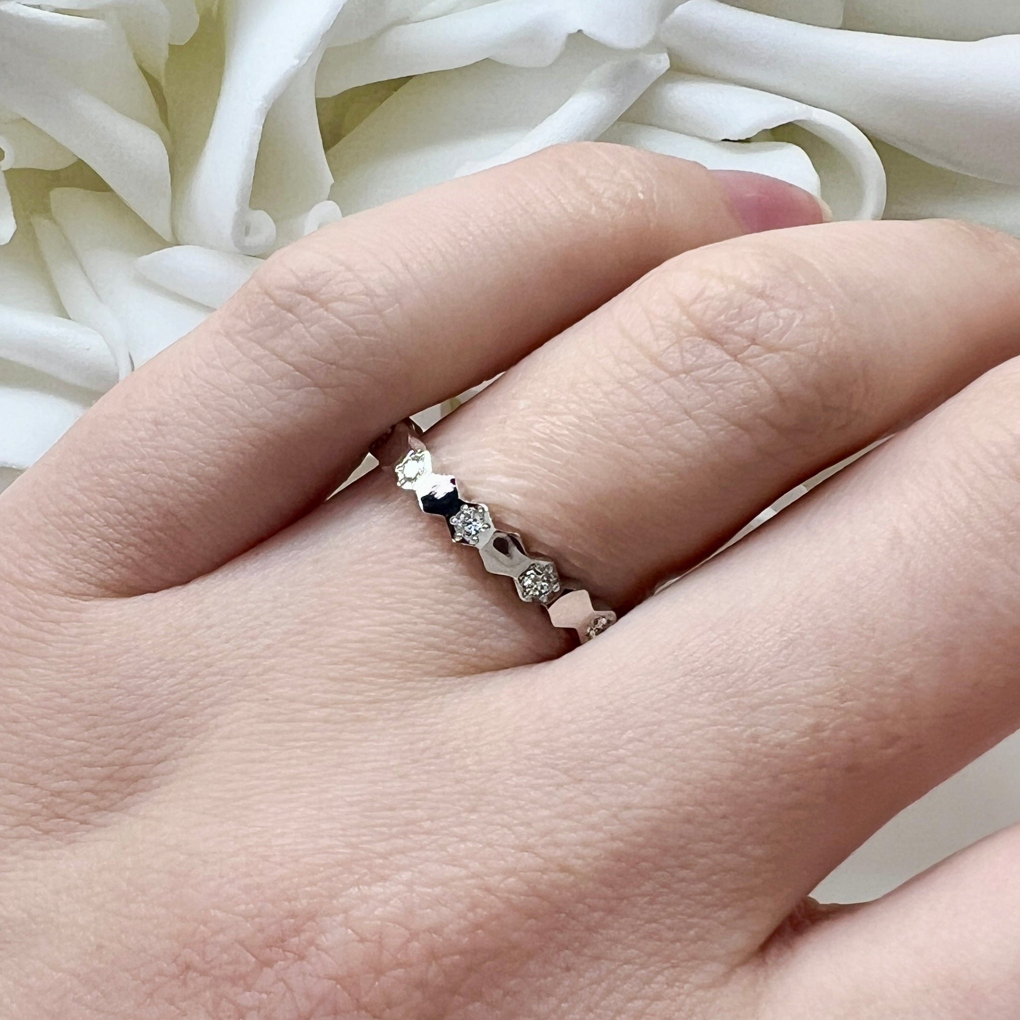 Custom Design Honeycomb Diamond Band | 10K White Gold
