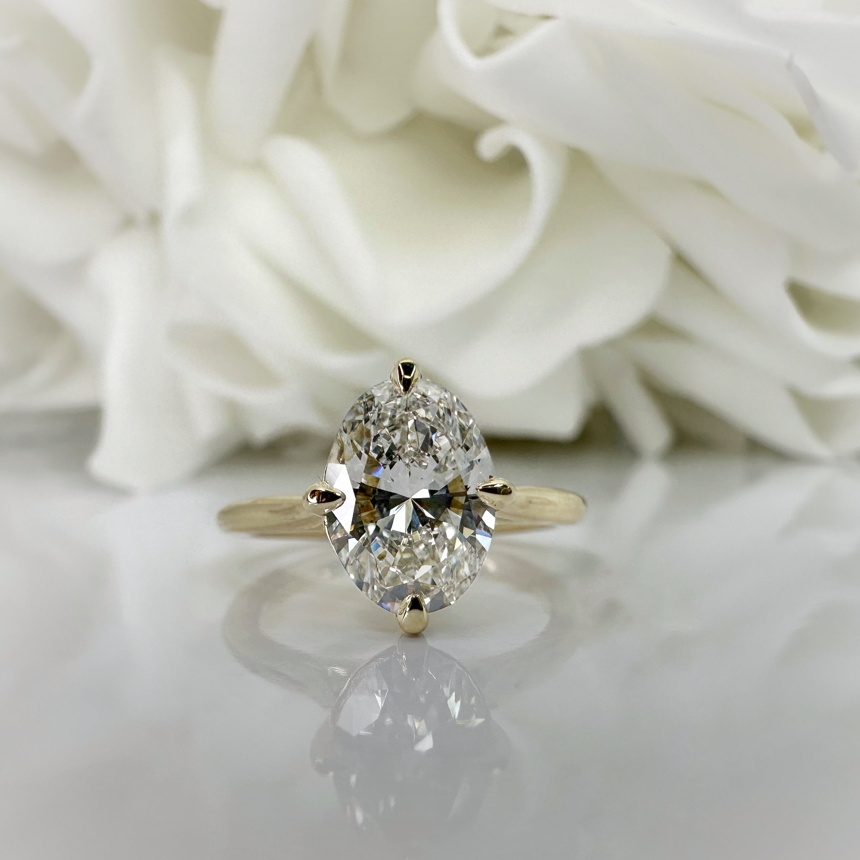 1.51 Carat Oval Cut Compass Set Lab Grown Diamond Engagement Ring | 14K Yellow Gold