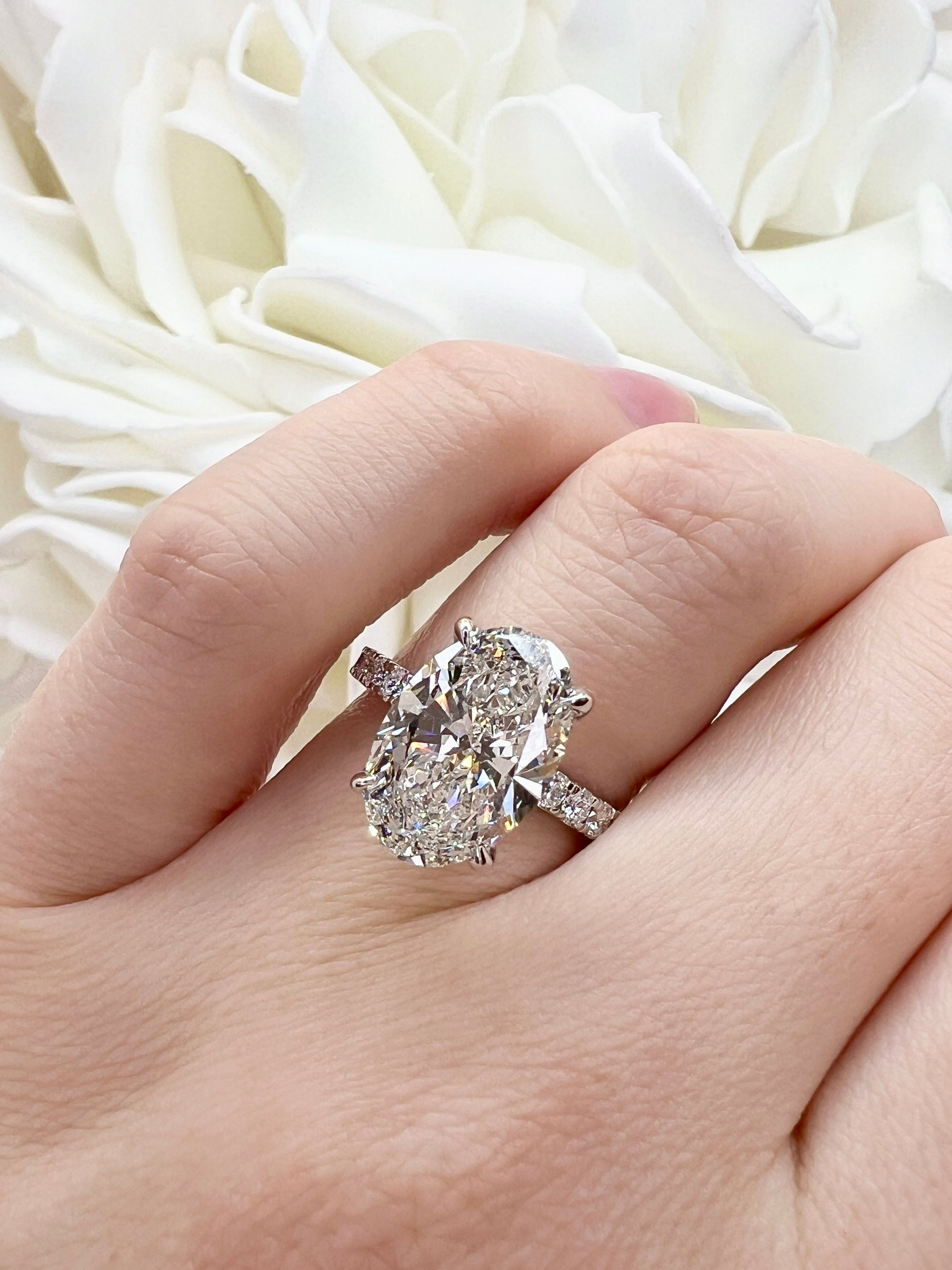 4.01 Carat Oval Cut Lab Grown Diamond Accented Engagement Ring | 14K White Gold