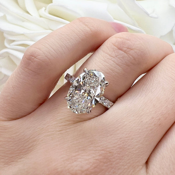 4.01 Carat Oval Cut Lab Grown Diamond Accented Engagement Ring | 14K White Gold