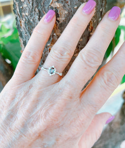 Genuine Alexandrite & Diamond Halo Design Ring in White Gold