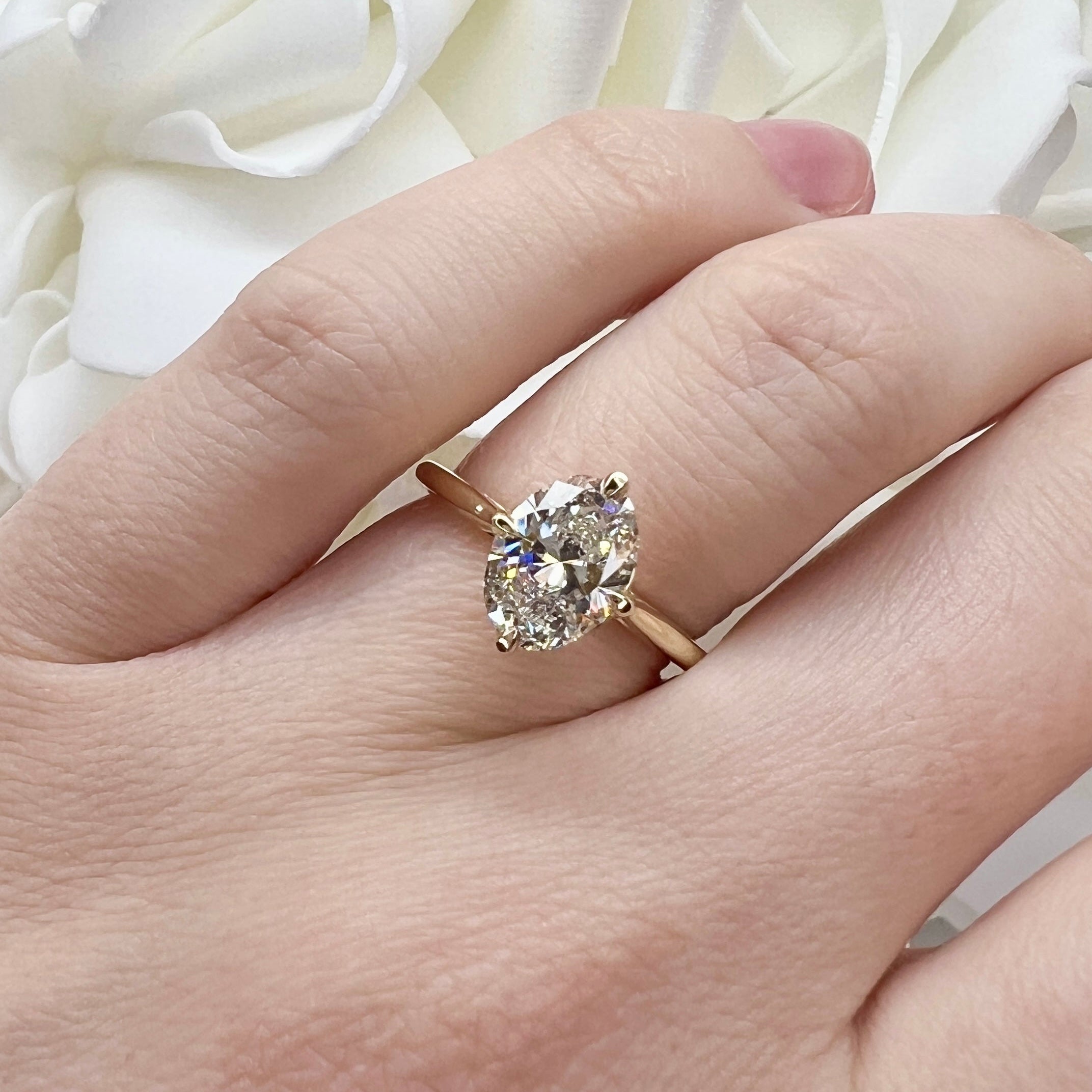 1.51 Carat Oval Cut Compass Set Lab Grown Diamond Engagement Ring | 14K Yellow Gold