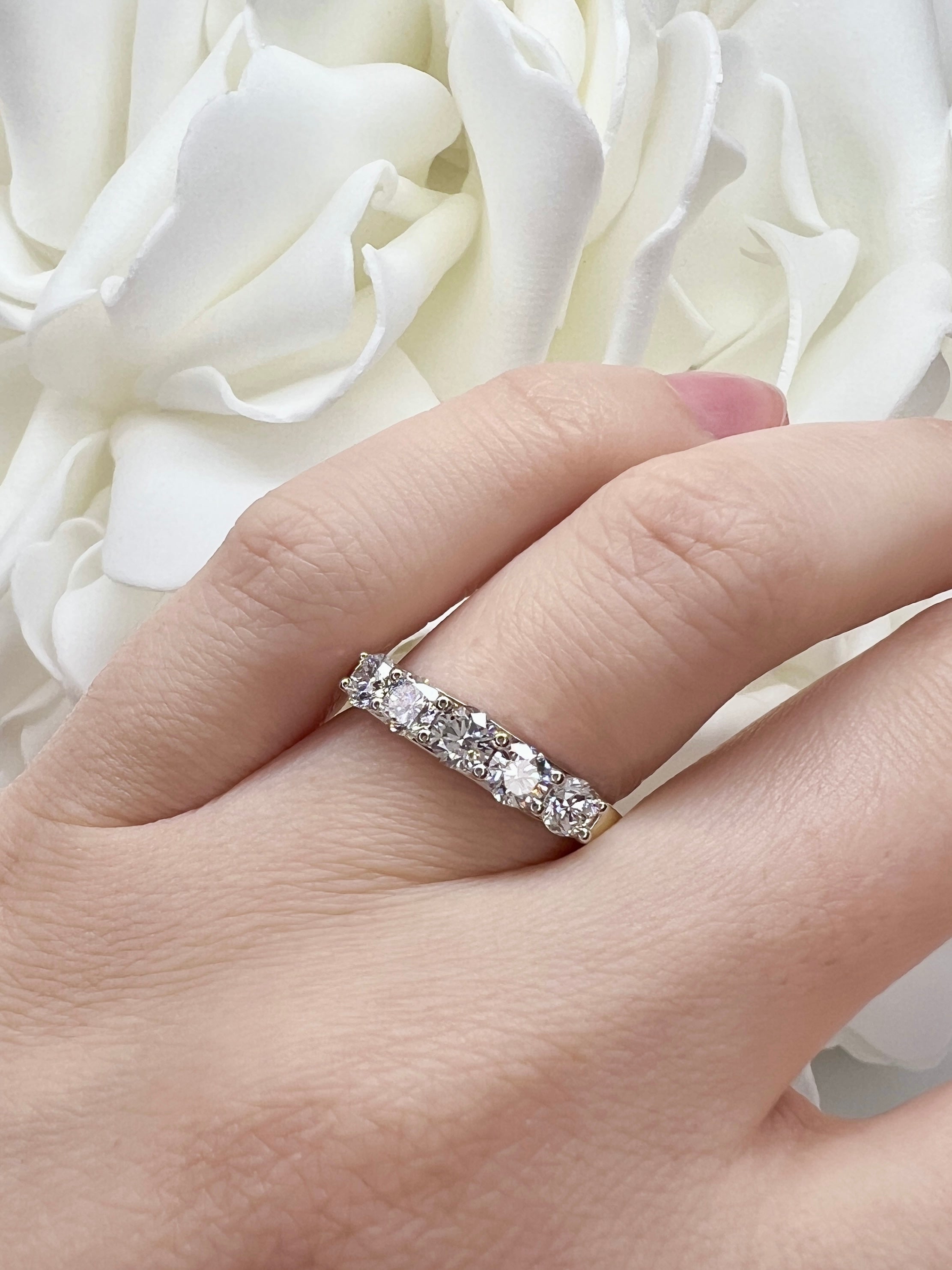 1.00 Total Carat Weight 5 Stone Lab Grown Diamond Anniversary Band | 10K Yellow & White Gold