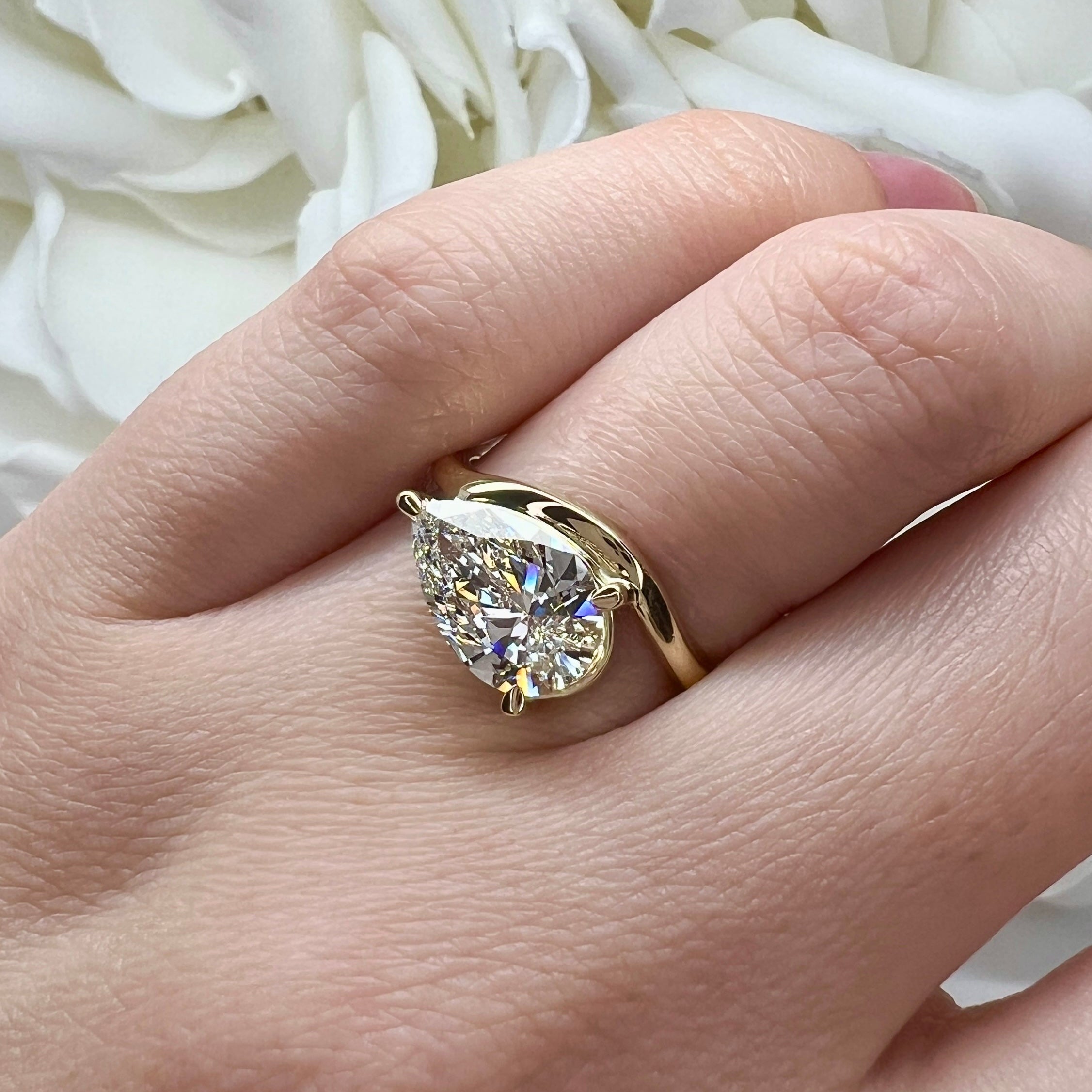 2.01 Carat East West Set Solitaire Pear Cut Lab Grown Diamond Engagement Ring | 14K Yellow Gold