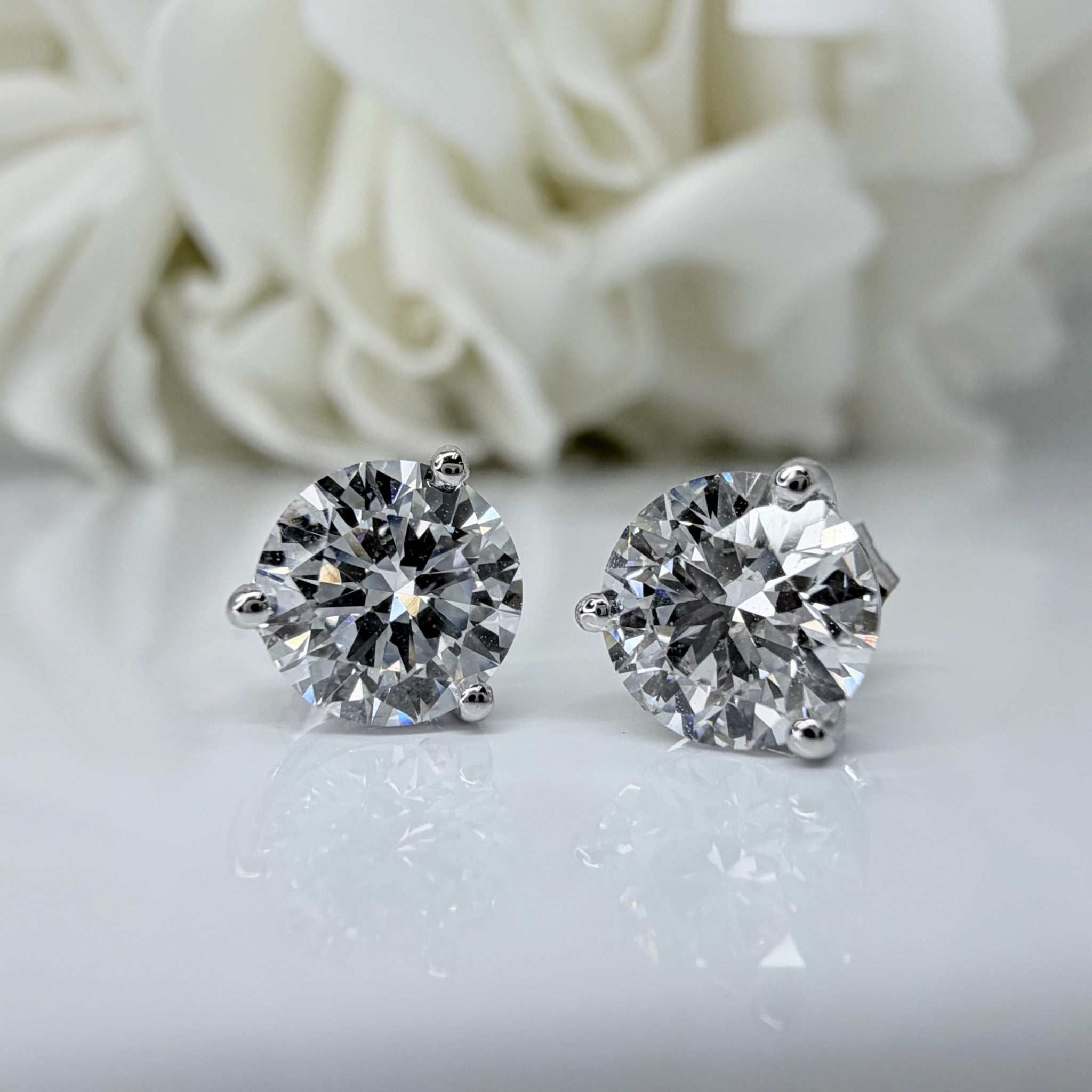 2.00 Total Carat Weight Round Brilliant Lab Grown Diamond Martini Prong Studs | 10K White Gold