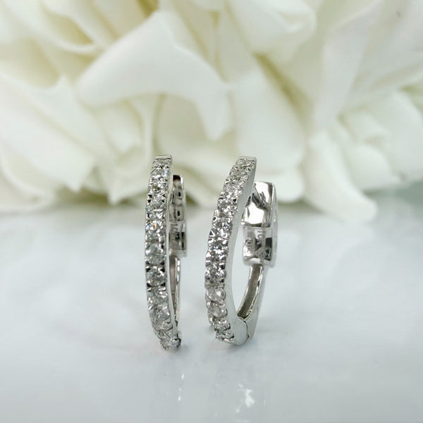 0.25 Total Carat Weight Lab Grown Diamond Hinged Huggie Hoops | 10K White Gold
