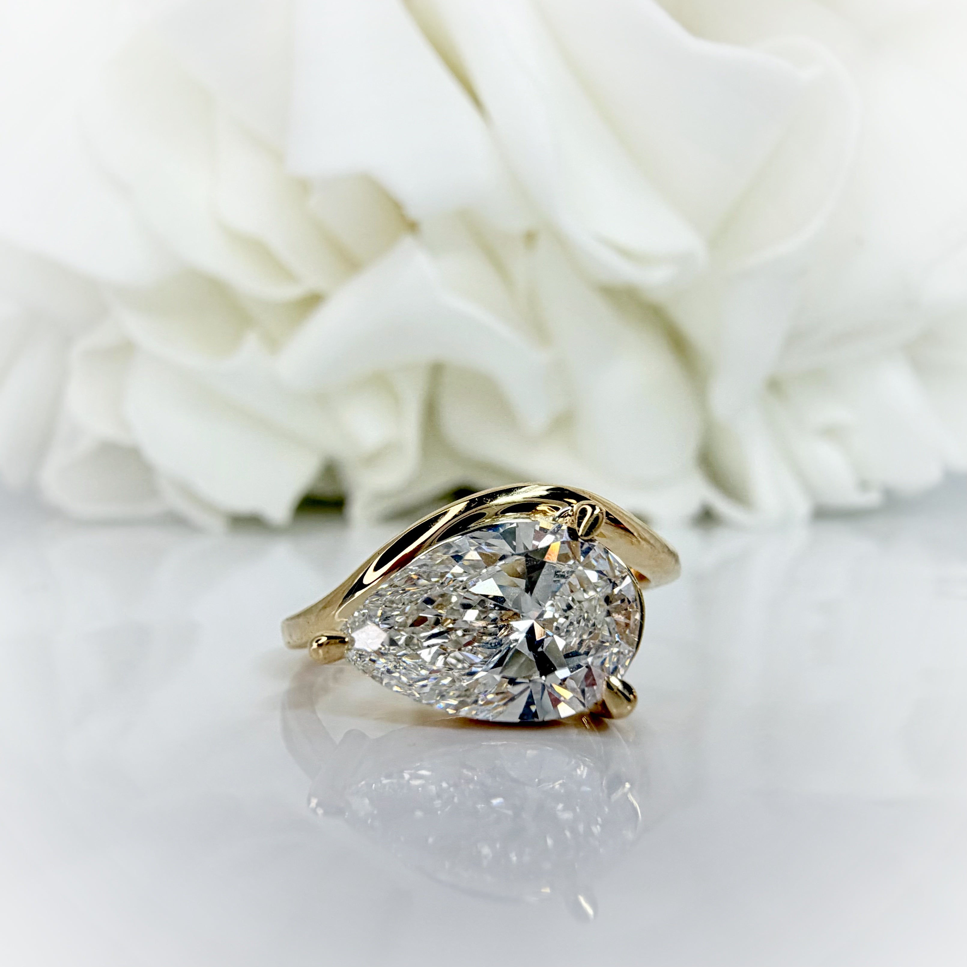 2.01 Carat East West Set Solitaire Pear Cut Lab Grown Diamond Engagement Ring | 14K Yellow Gold