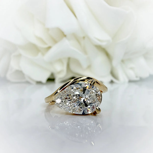 2.01 Carat East West Set Solitaire Pear Cut Lab Grown Diamond Engagement Ring | 14K Yellow Gold