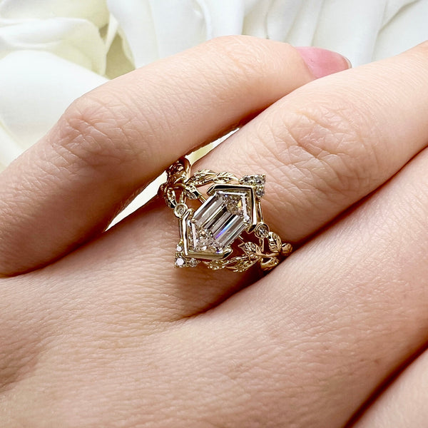 Custom Designed 1.08 Carat Elongated Hexagon Cut Lab Grown Diamond Engagement Ring | 10K Yellow Gold