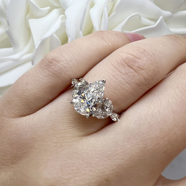 2.50 Total Carat Weight Pear Cut  Lab Grown Diamond Engagement Ring | 14K White Gold