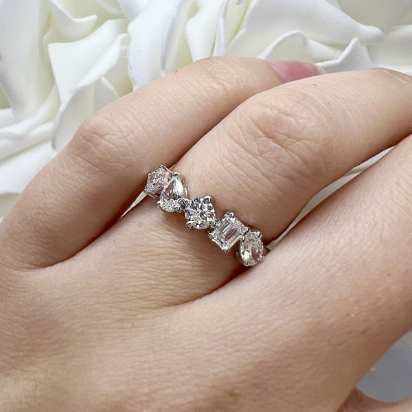 1.00 Total Carat Weight Multi Shaped Lab Grown Diamond Band | 10K White Gold