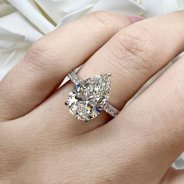3.00 Carat Pear Cut Lab Grown Diamond Accented Engagement Ring | 14K White Gold