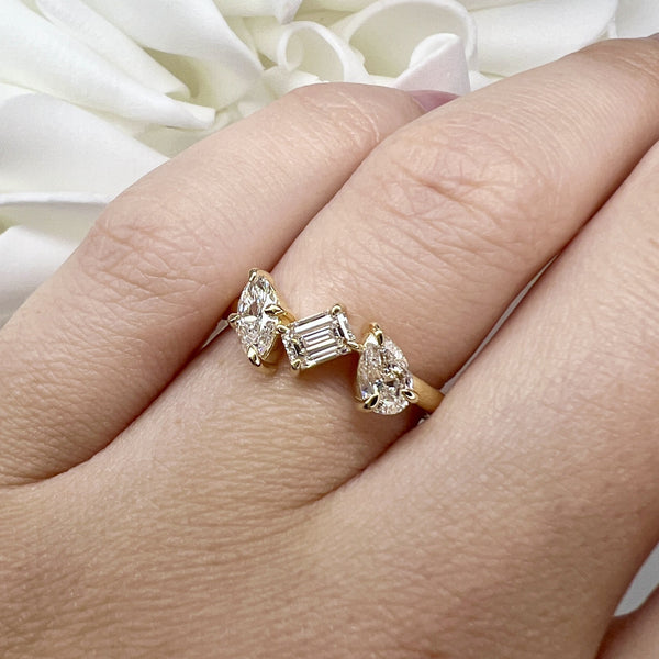 Custom Designed 3 Stone Lab Grown Diamond Anniversary Band | 10K Yellow Gold