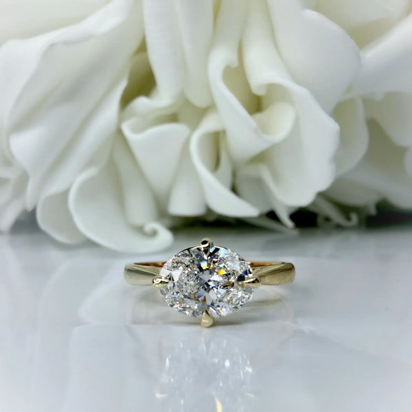 Custom Designed 1.05 Carat Oval Cut East West Compass Set Lab Grown Diamond Engagement Ring | 14K Yellow Gold