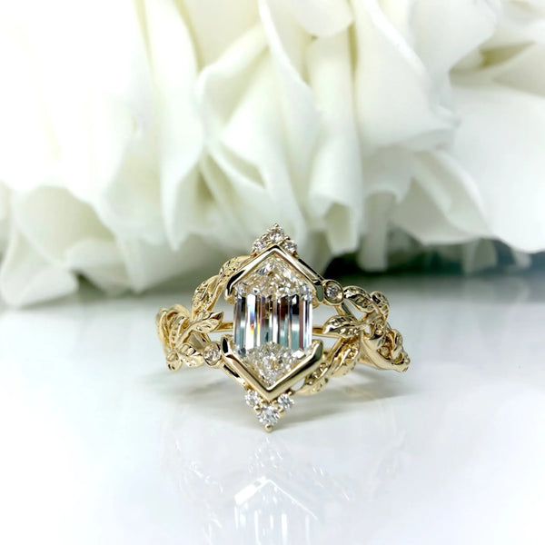 Custom Designed 1.08 Carat Elongated Hexagon Cut Lab Grown Diamond Engagement Ring | 10K Yellow Gold