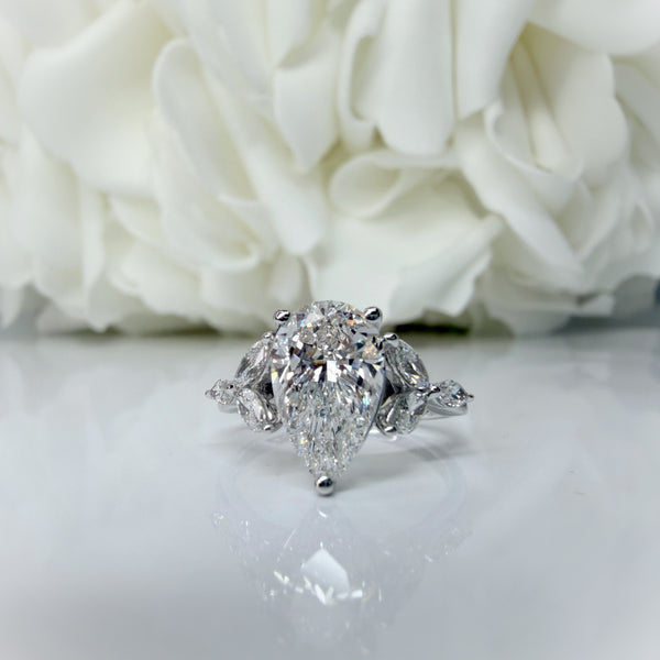 2.50 Total Carat Weight Pear Cut  Lab Grown Diamond Engagement Ring | 14K White Gold