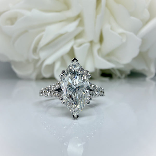 2.00 Carat Marquise Cut Lab Grown Diamond Accented Engagement Ring | 14K White Gold