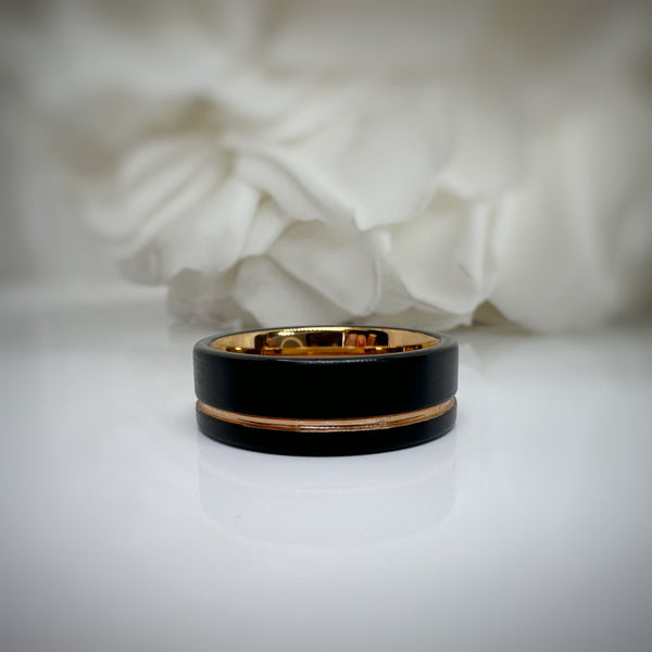 Men's Black and Rose Gold Plated Band | Tungsten