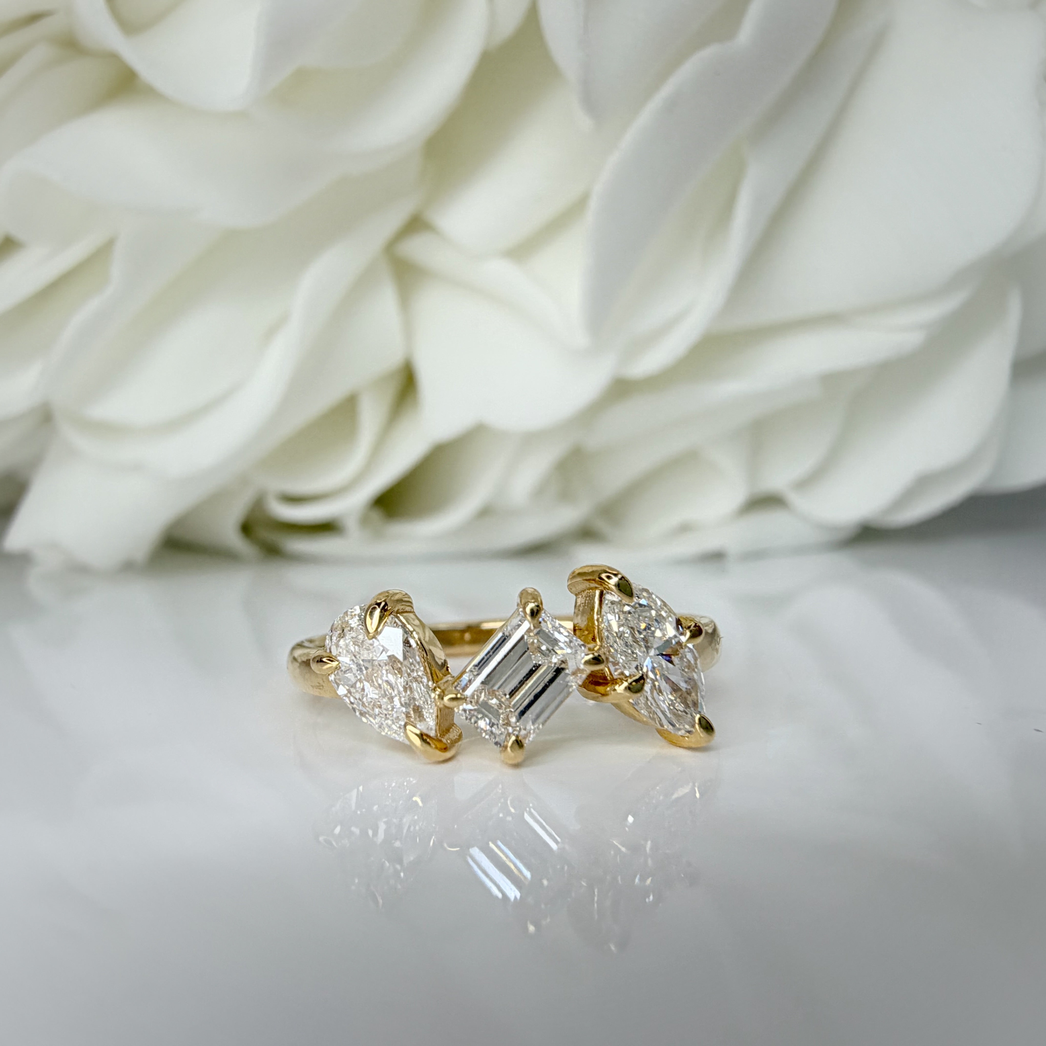Custom Lab Grown 3 Stone Anniversary Band|10K Yellow Gold