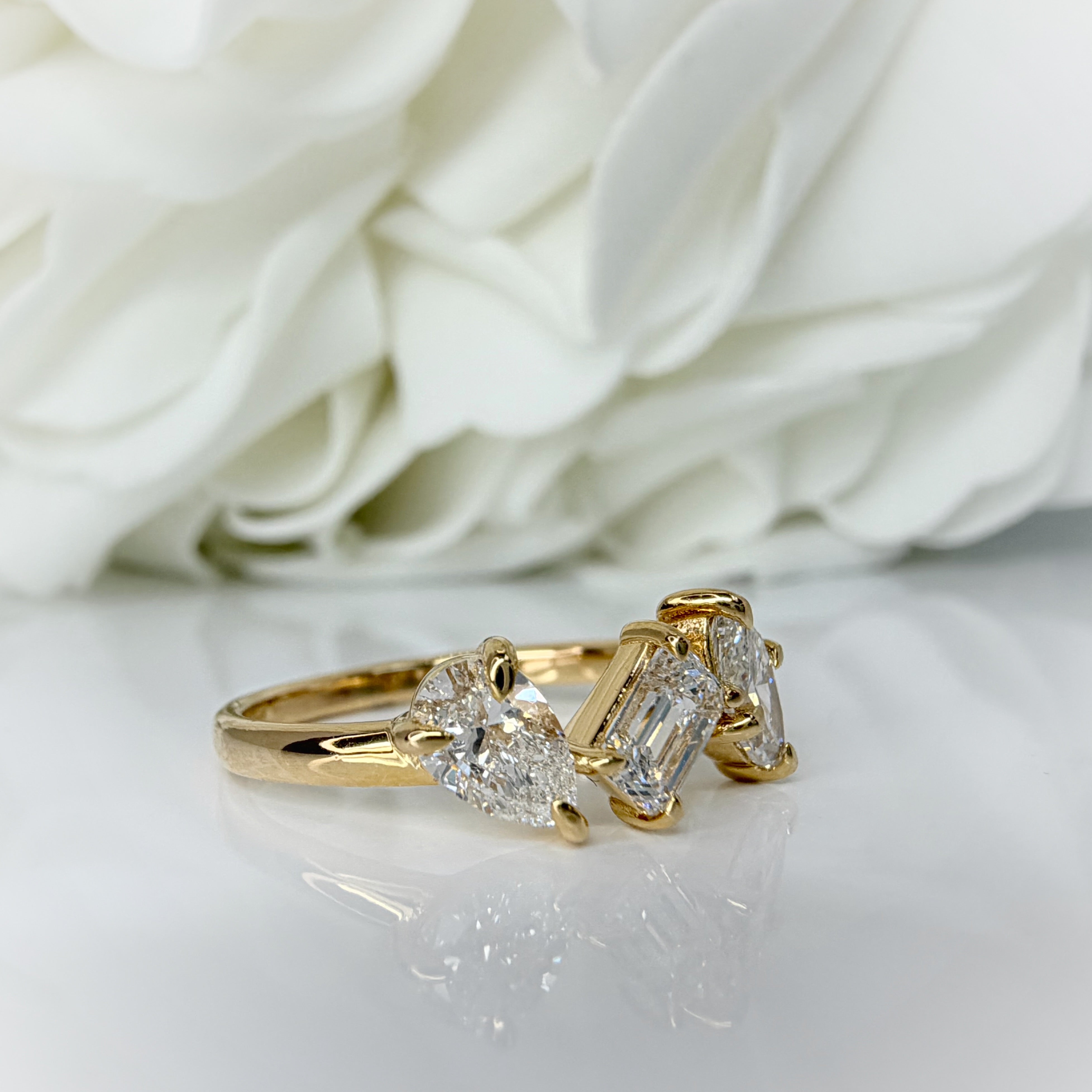 Custom Lab Grown 3 Stone Anniversary Band|10K Yellow Gold