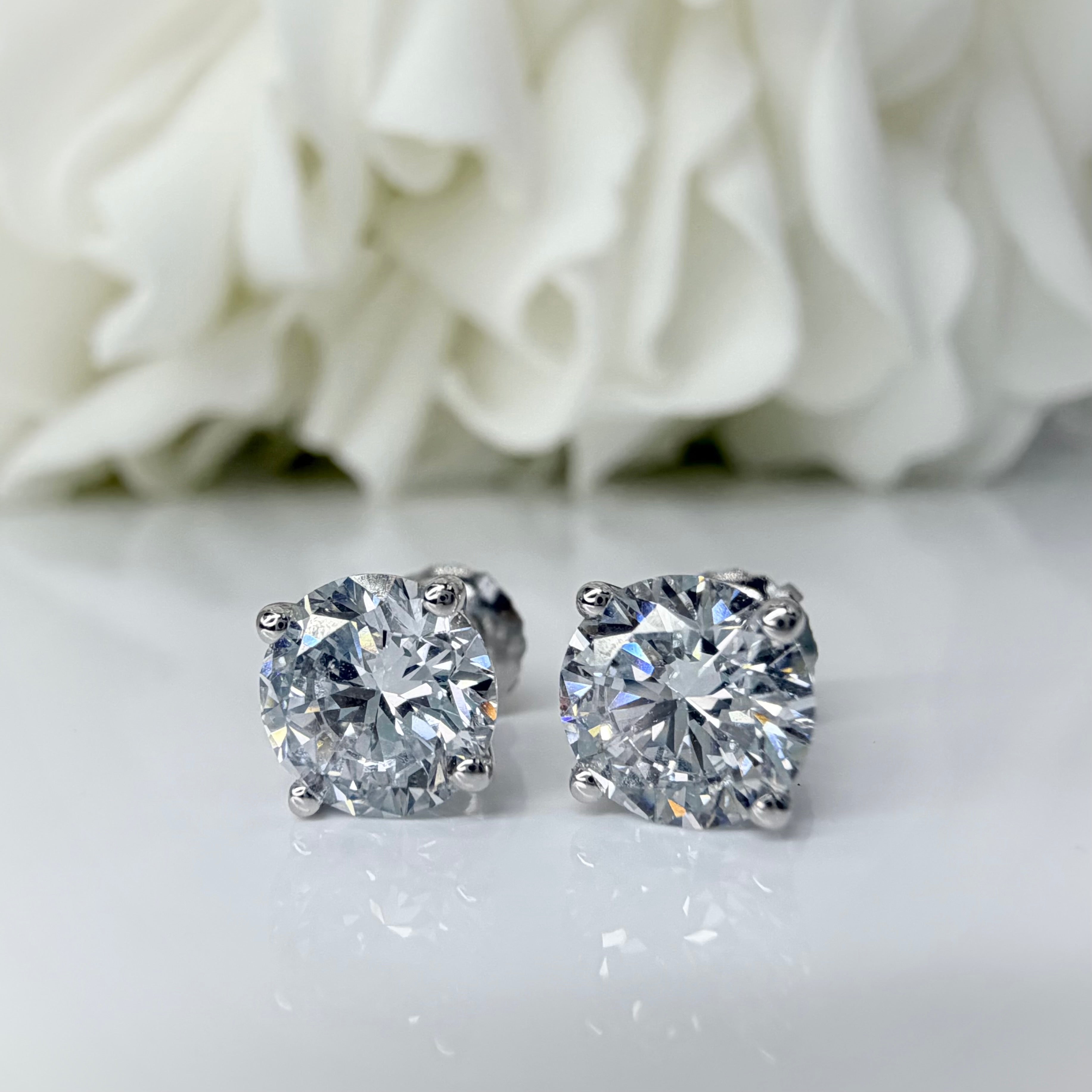 2.00 Total Carat Weight Round Brilliant Cut Lab Grown Diamond Stud Earrings | 14K White Gold