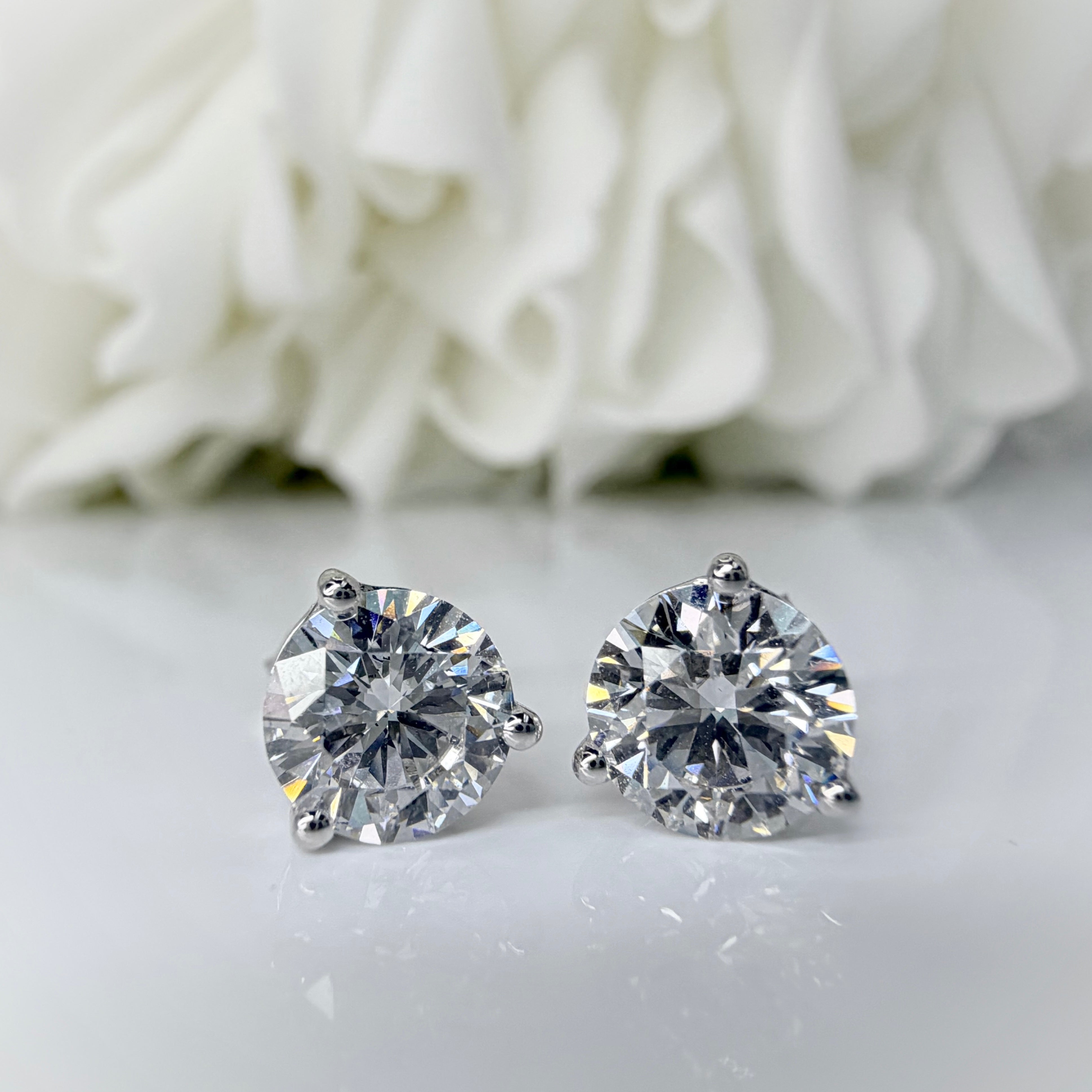 2.00 Total Carat Weight Round Brilliant Lab Grown Diamond Martini Prong Studs | 10K White Gold